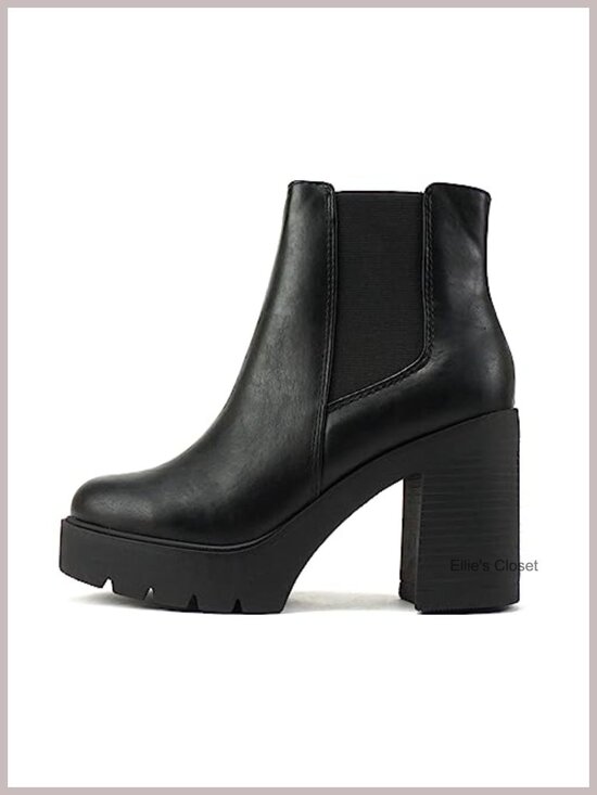 Shoes - Women's Lug Sole High Heel Chelsea Ankle Boots Double Elastic Gore